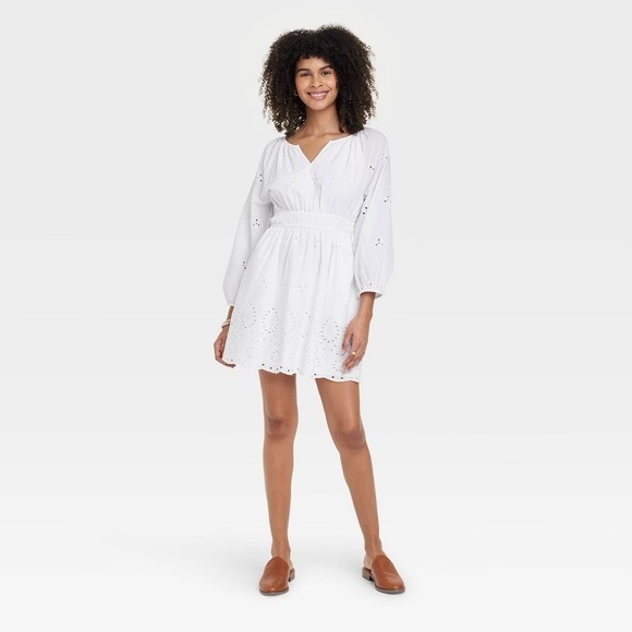 Universal Thread Dresses & Skirts - Women's Puff 3/4 Sleeve Eyelet Dress - Universal Thread White